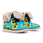 Blue Cute Sunflower Pattern Print Winter Boots