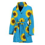 Blue Cute Sunflower Pattern Print Women's Bathrobe