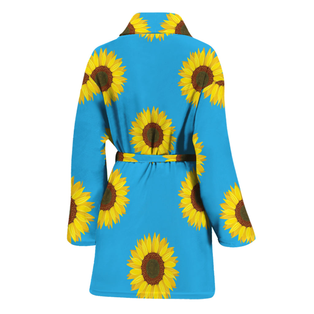 Blue Cute Sunflower Pattern Print Women's Bathrobe