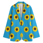 Blue Cute Sunflower Pattern Print Women's Blazer