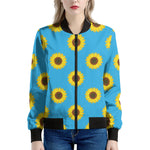 Blue Cute Sunflower Pattern Print Women's Bomber Jacket