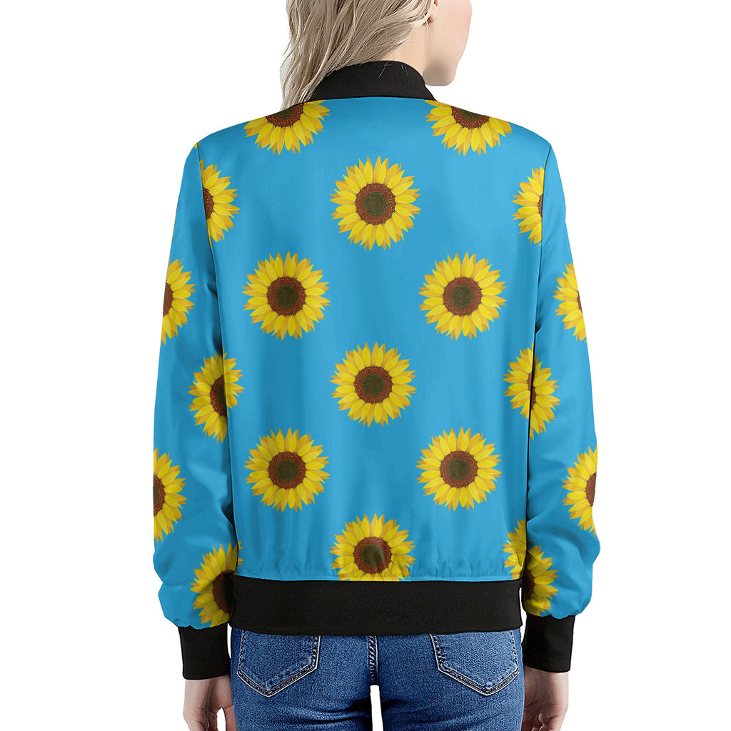 Blue Cute Sunflower Pattern Print Women's Bomber Jacket