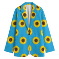 Blue Cute Sunflower Pattern Print Women's Cotton Blazer