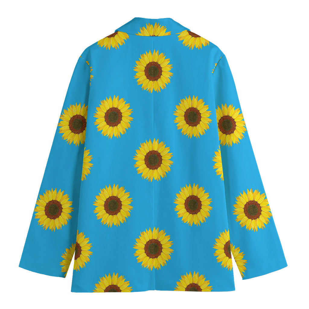 Blue Cute Sunflower Pattern Print Women's Cotton Blazer