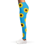 Blue Cute Sunflower Pattern Print Women's Leggings