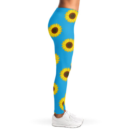 Blue Cute Sunflower Pattern Print Women's Leggings