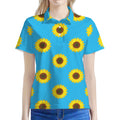 Blue Cute Sunflower Pattern Print Women's Polo Shirt
