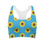 Blue Cute Sunflower Pattern Print Women's Sports Bra