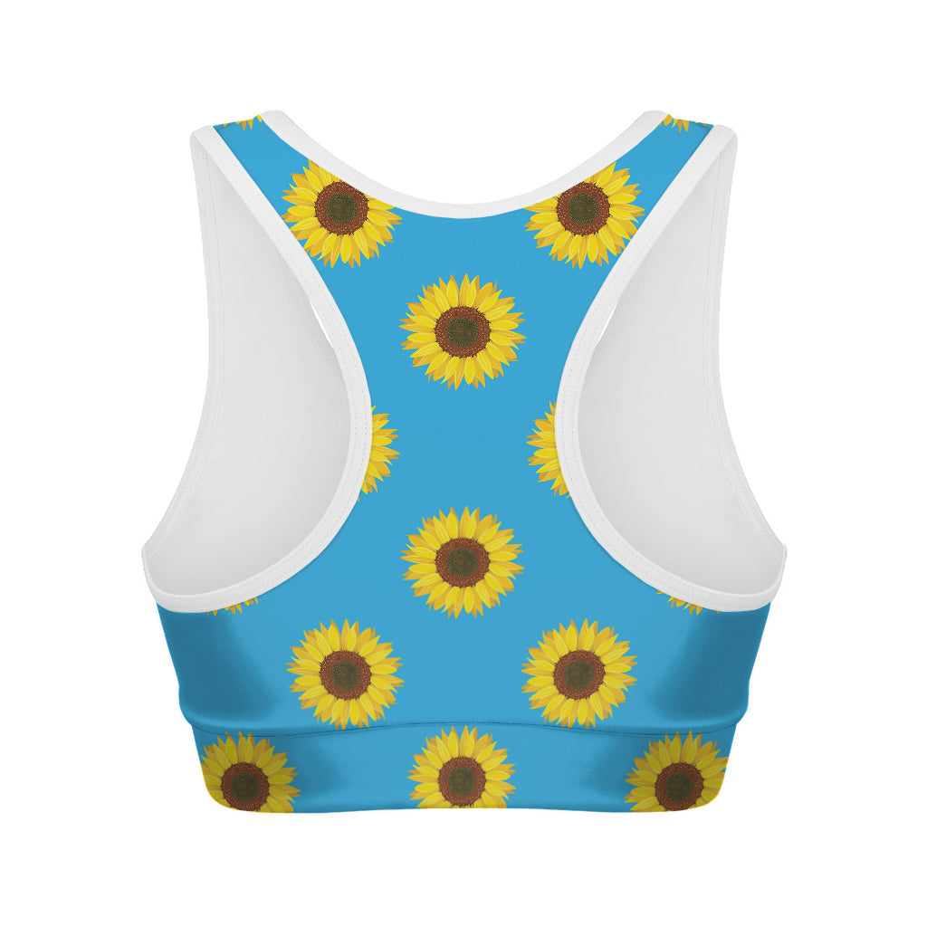 Blue Cute Sunflower Pattern Print Women's Sports Bra