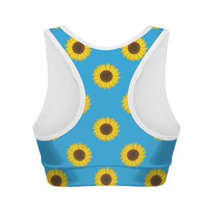 Blue Cute Sunflower Pattern Print Women's Sports Bra