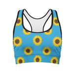 Blue Cute Sunflower Pattern Print Women's Sports Bra