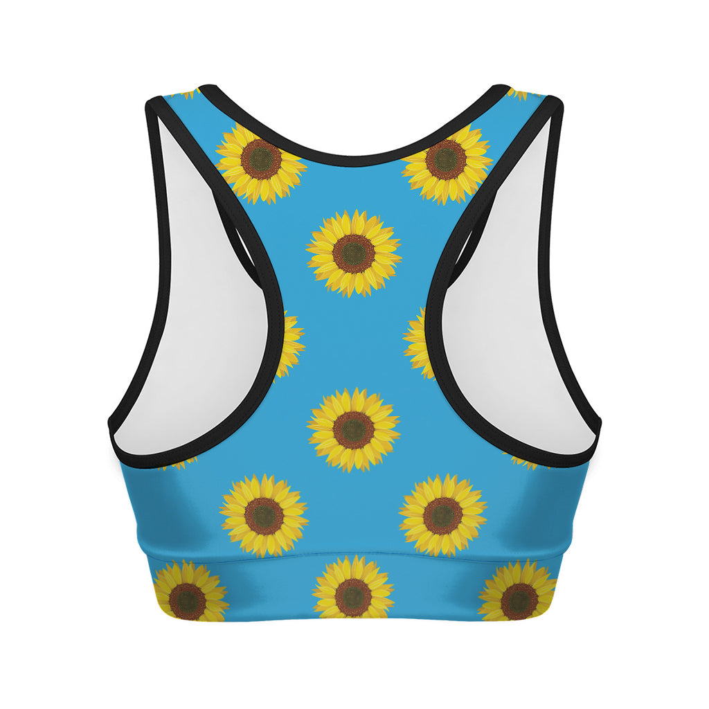 Blue Cute Sunflower Pattern Print Women's Sports Bra