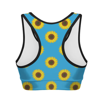 Blue Cute Sunflower Pattern Print Women's Sports Bra