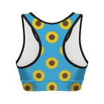 Blue Cute Sunflower Pattern Print Women's Sports Bra