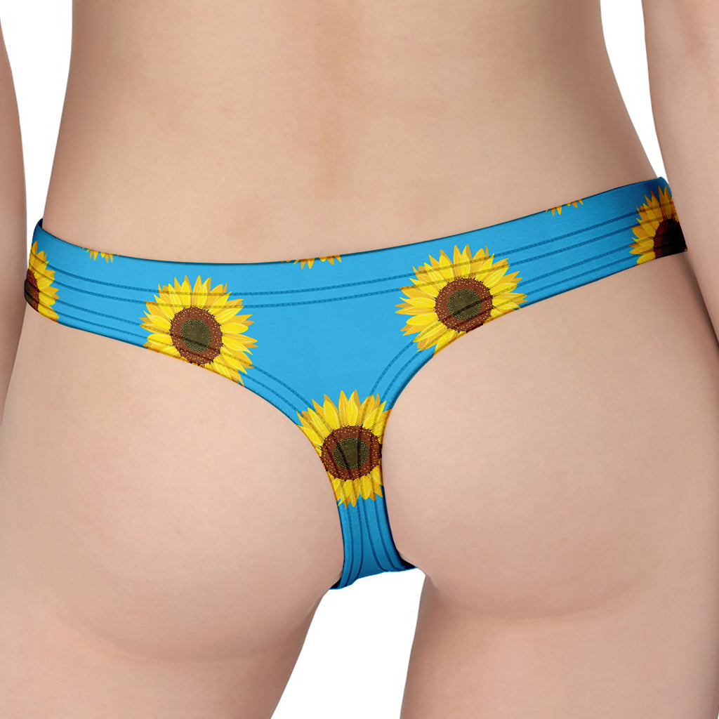 Blue Cute Sunflower Pattern Print Women's Thong