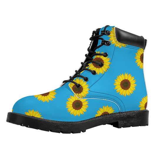 Blue Cute Sunflower Pattern Print Work Boots