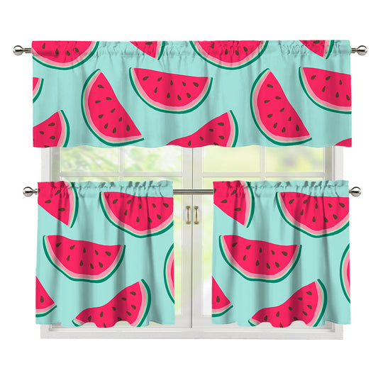 Blue Cute Watermelon Pattern Print 3 Piece Kitchen Curtains