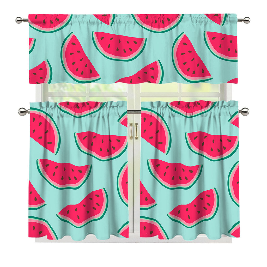 Blue Cute Watermelon Pattern Print 3 Piece Kitchen Curtains