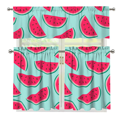 Blue Cute Watermelon Pattern Print 3 Piece Kitchen Curtains