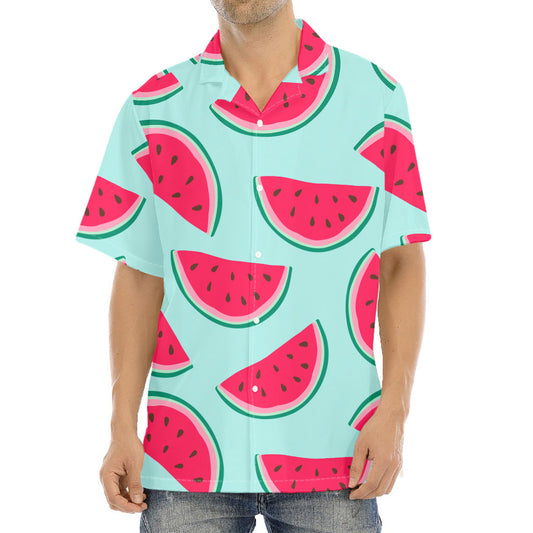 Blue Cute Watermelon Pattern Print Aloha Shirt