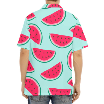 Blue Cute Watermelon Pattern Print Aloha Shirt