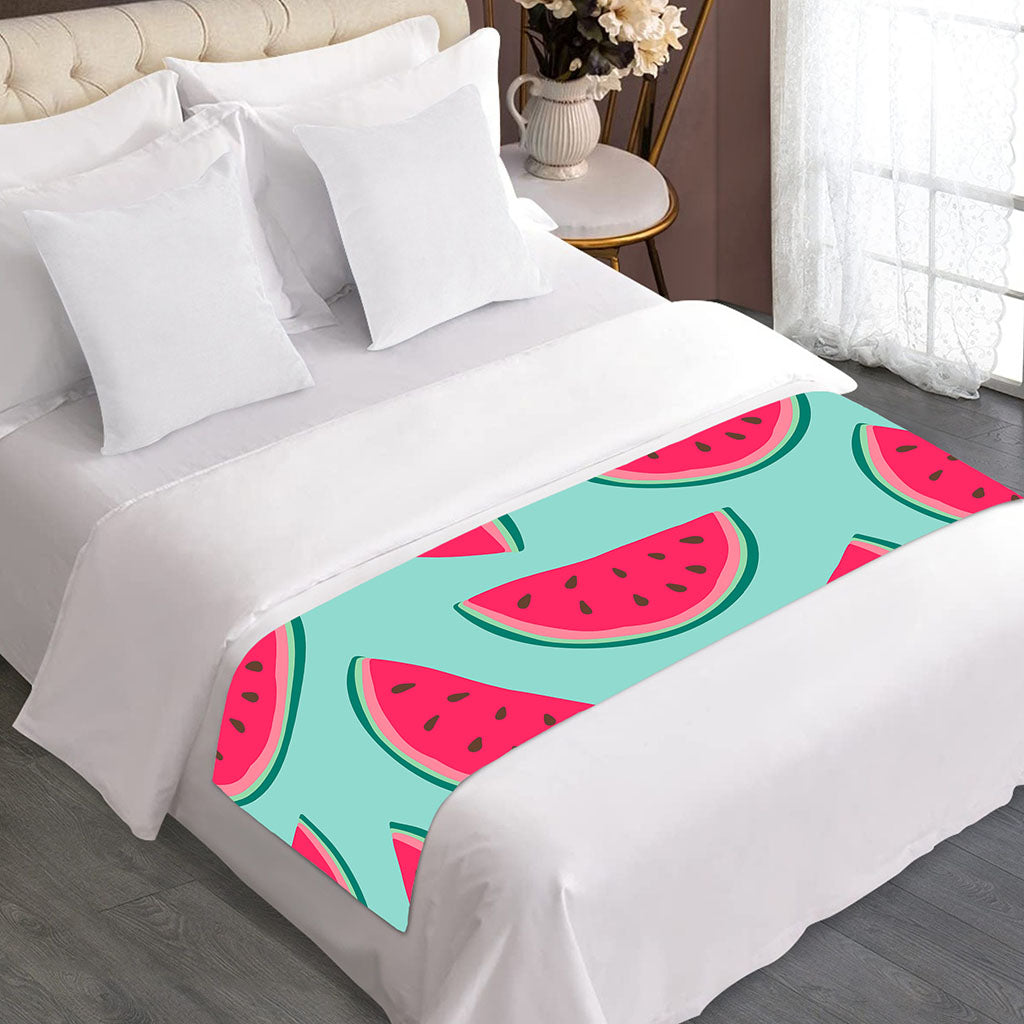 Blue Cute Watermelon Pattern Print Bed Runner