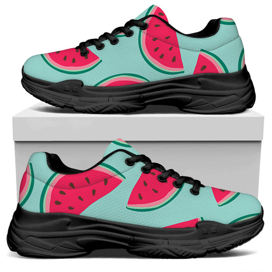 Blue Cute Watermelon Pattern Print Black Chunky Shoes