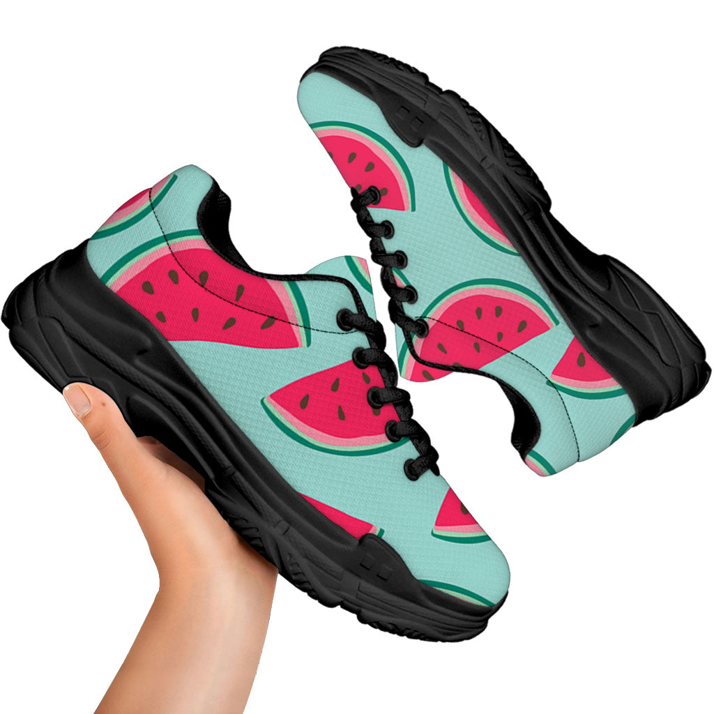 Blue Cute Watermelon Pattern Print Black Chunky Shoes