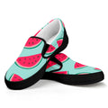 Blue Cute Watermelon Pattern Print Black Slip On Sneakers