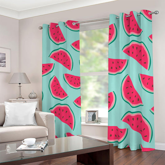 Blue Cute Watermelon Pattern Print Blackout Grommet Curtains