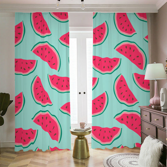Blue Cute Watermelon Pattern Print Blackout Pencil Pleat Curtains