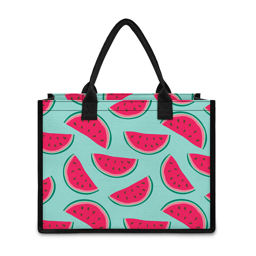 Blue Cute Watermelon Pattern Print Canvas Tote Bag