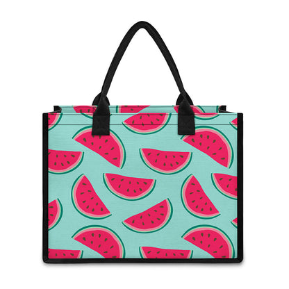 Blue Cute Watermelon Pattern Print Canvas Tote Bag