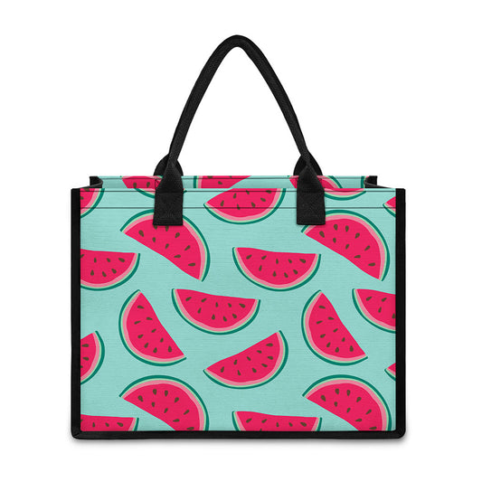 Blue Cute Watermelon Pattern Print Canvas Tote Bag