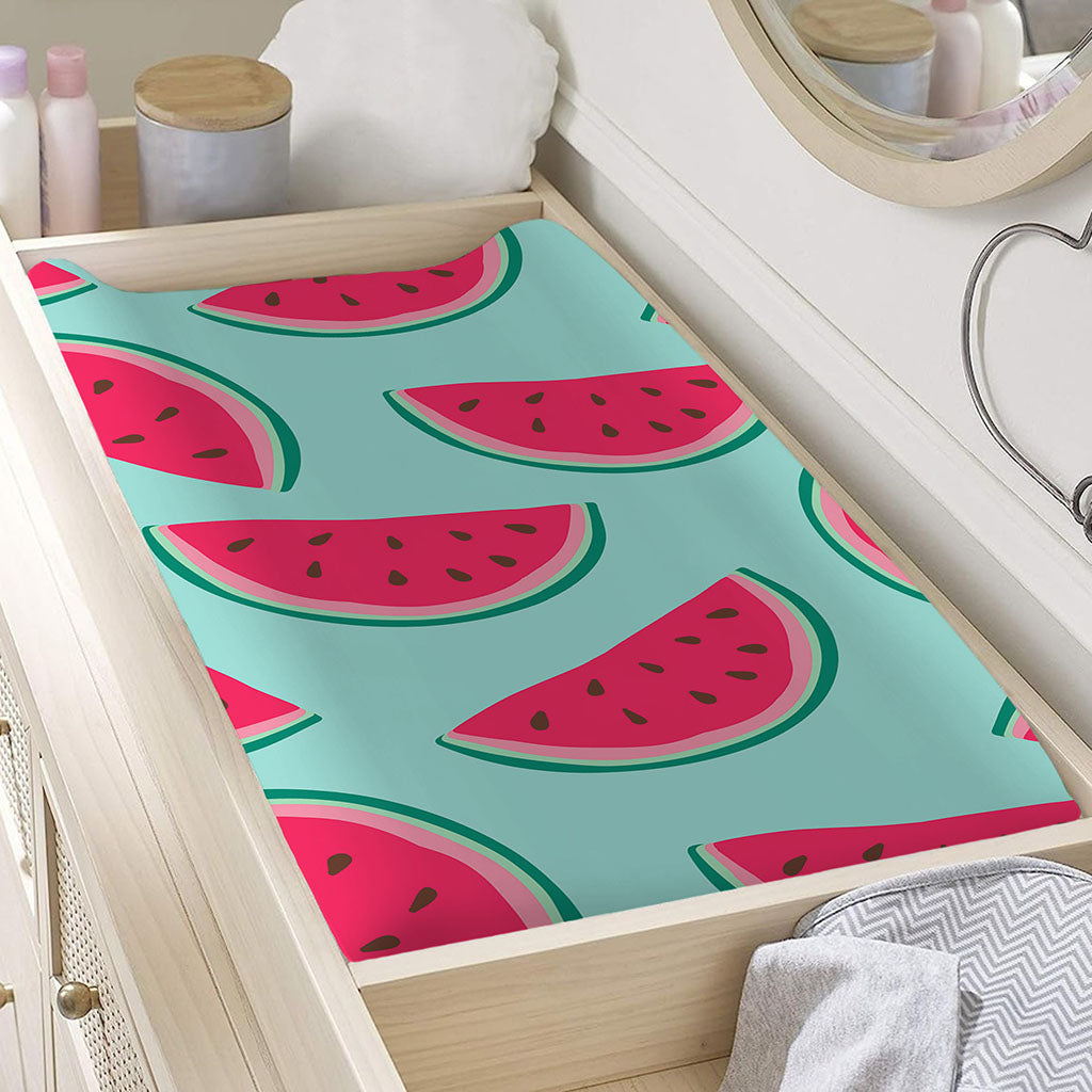 Blue Cute Watermelon Pattern Print Changing Pad Cover