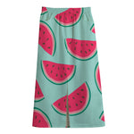Blue Cute Watermelon Pattern Print Cotton Front Slit Maxi Skirt