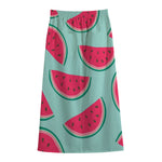 Blue Cute Watermelon Pattern Print Cotton Front Slit Maxi Skirt