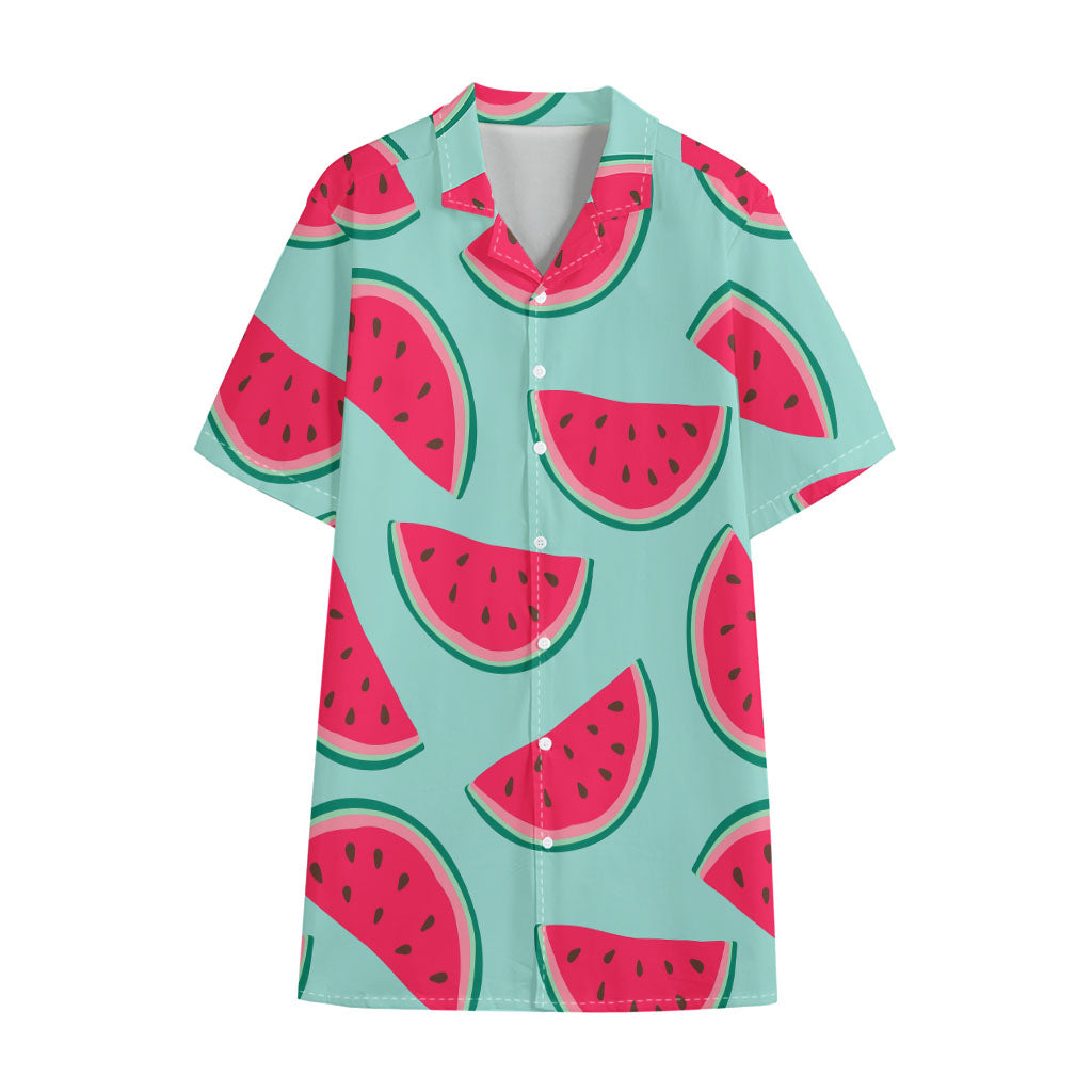 Blue Cute Watermelon Pattern Print Cotton Hawaiian Shirt
