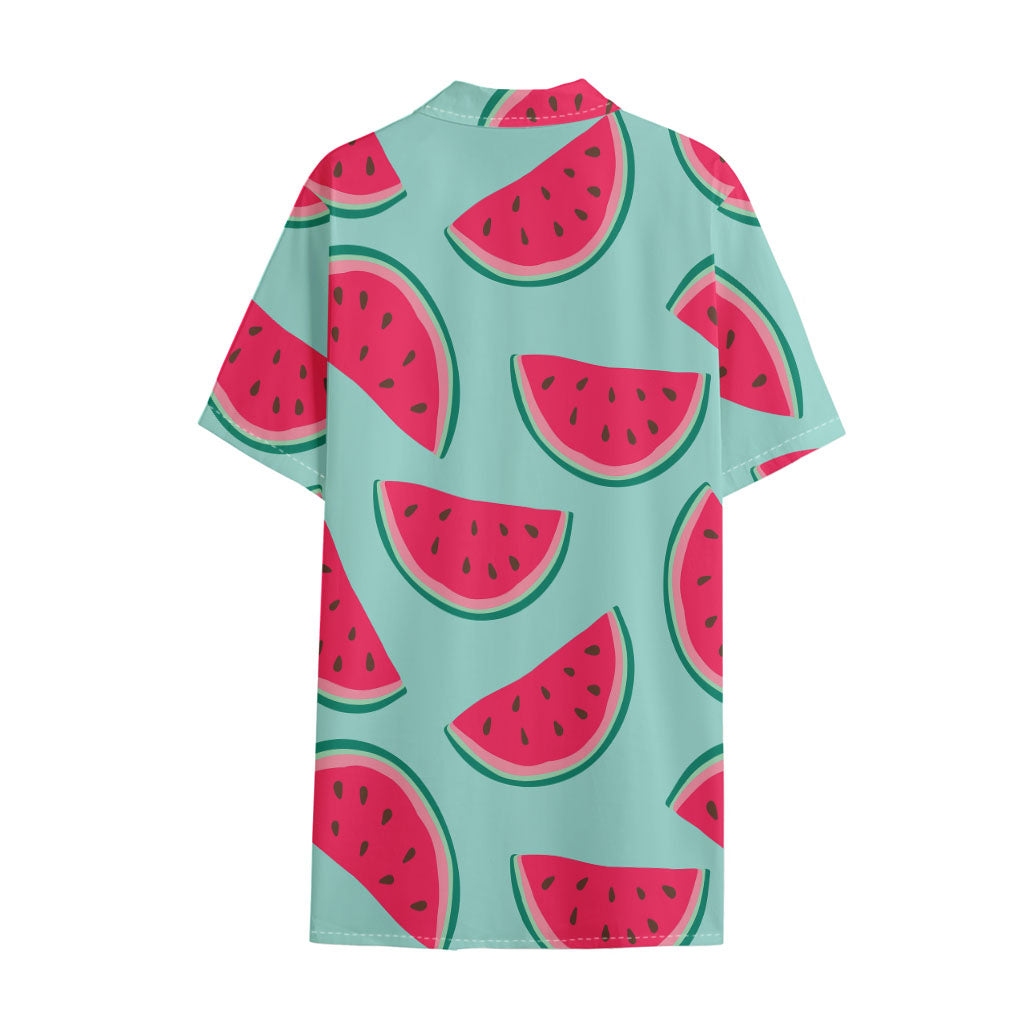 Blue Cute Watermelon Pattern Print Cotton Hawaiian Shirt