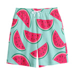 Blue Cute Watermelon Pattern Print Cotton Shorts