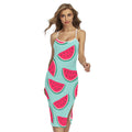 Blue Cute Watermelon Pattern Print Cross Back Cami Dress