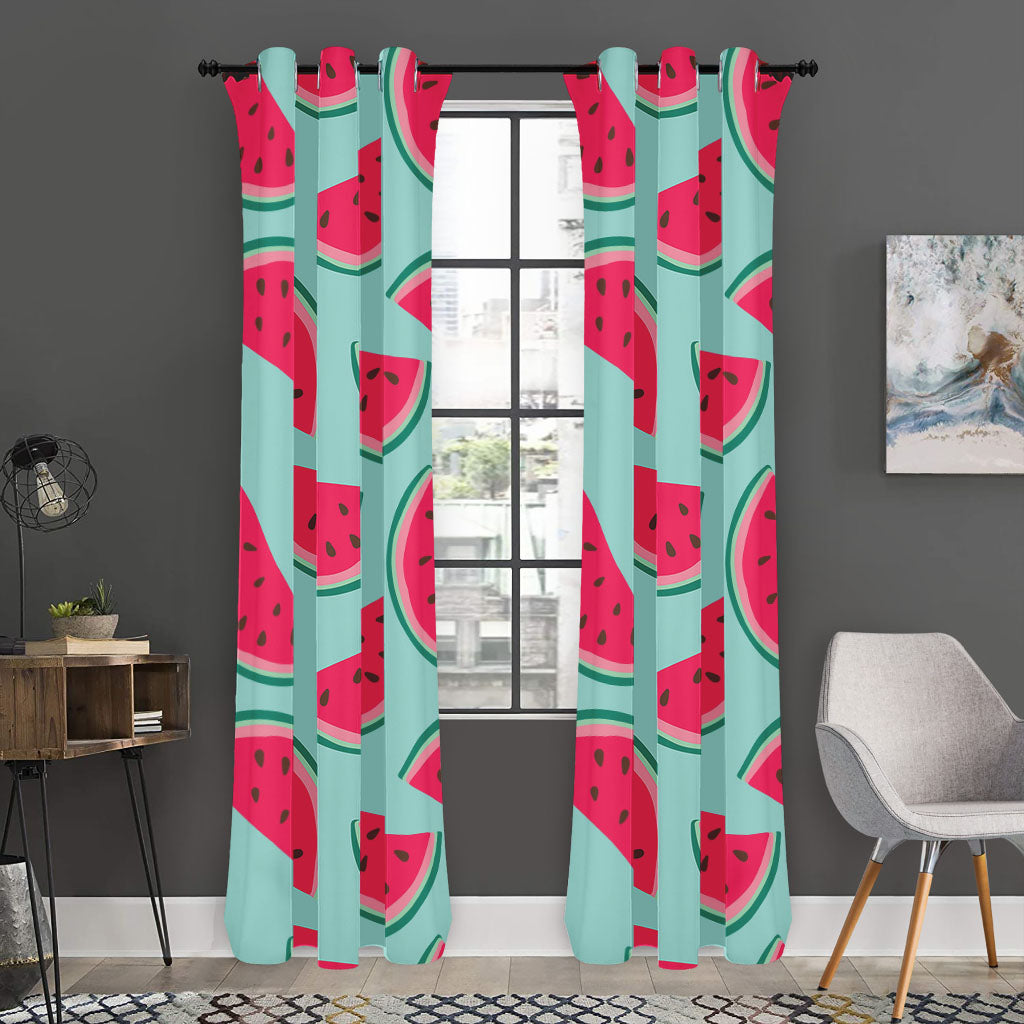 Blue Cute Watermelon Pattern Print Curtain