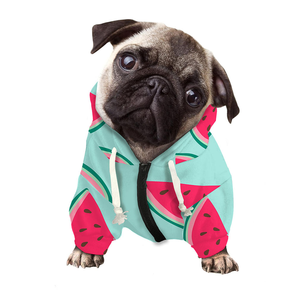 Blue Cute Watermelon Pattern Print Dog Zip Up Hoodie
