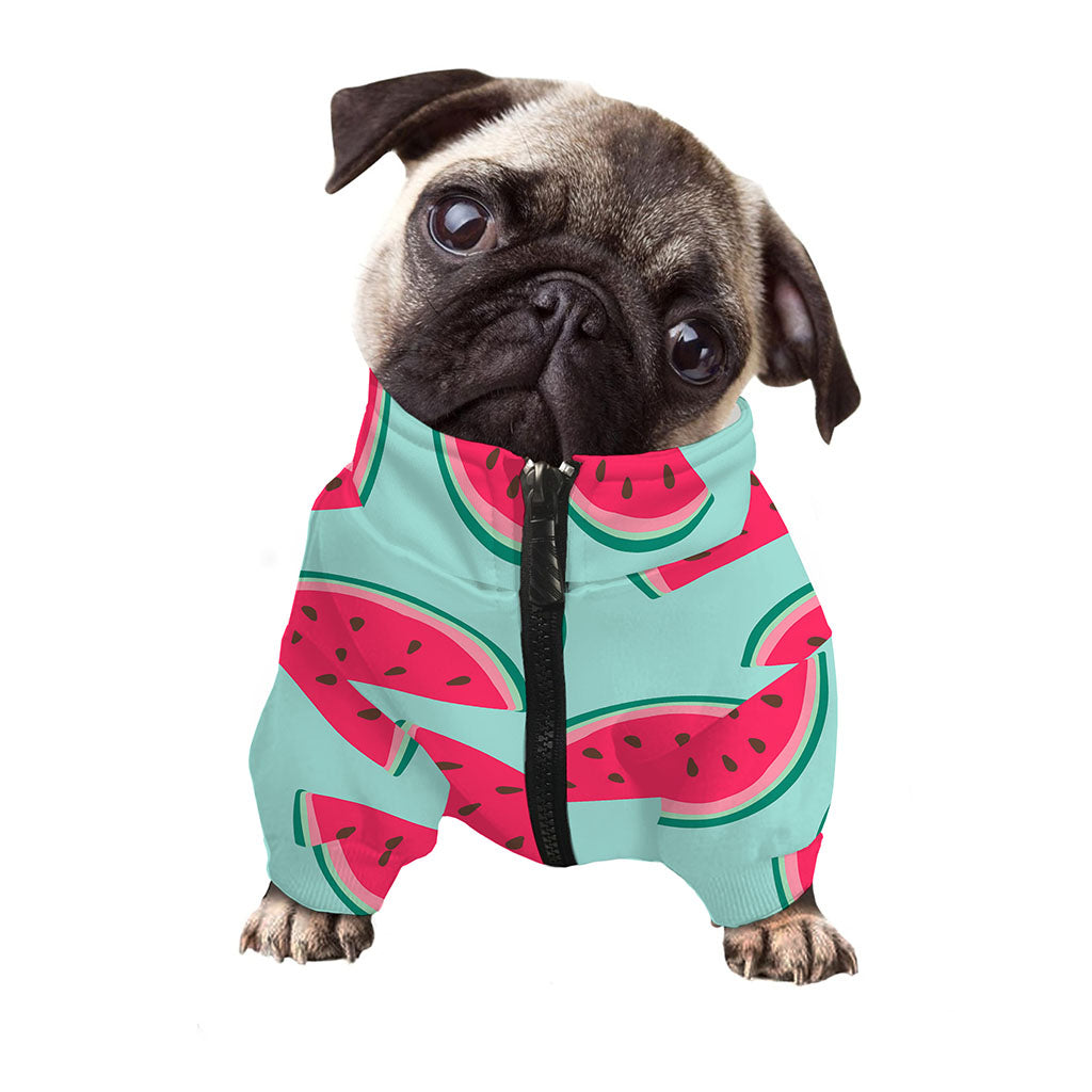 Blue Cute Watermelon Pattern Print Dog Zip Up Jacket