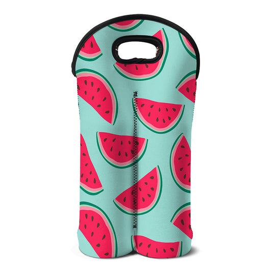 Blue Cute Watermelon Pattern Print Double Neoprene Wine Tote