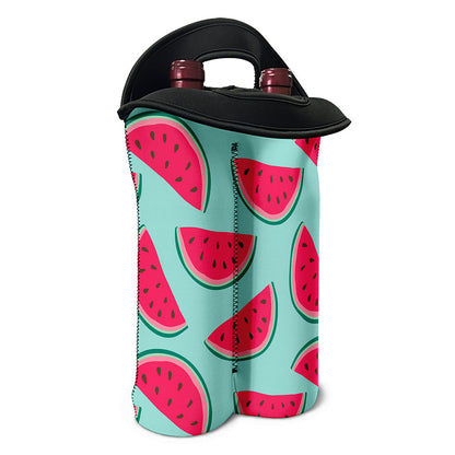Blue Cute Watermelon Pattern Print Double Neoprene Wine Tote