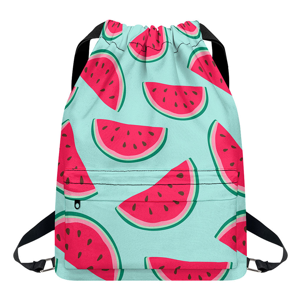 Blue Cute Watermelon Pattern Print Drawstring Backpack