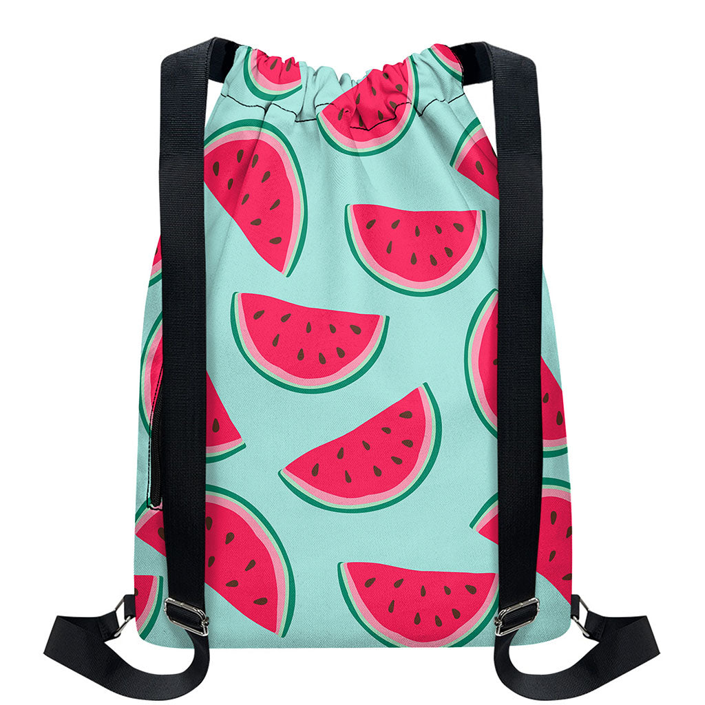 Blue Cute Watermelon Pattern Print Drawstring Backpack