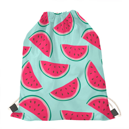 Blue Cute Watermelon Pattern Print Drawstring Bag