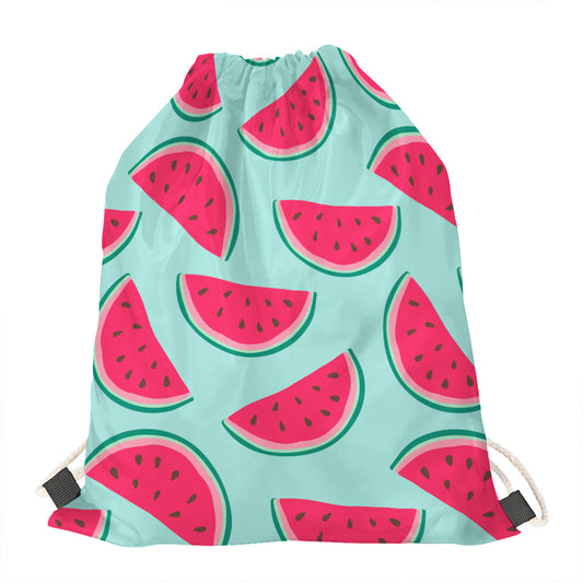 Blue Cute Watermelon Pattern Print Drawstring Bag
